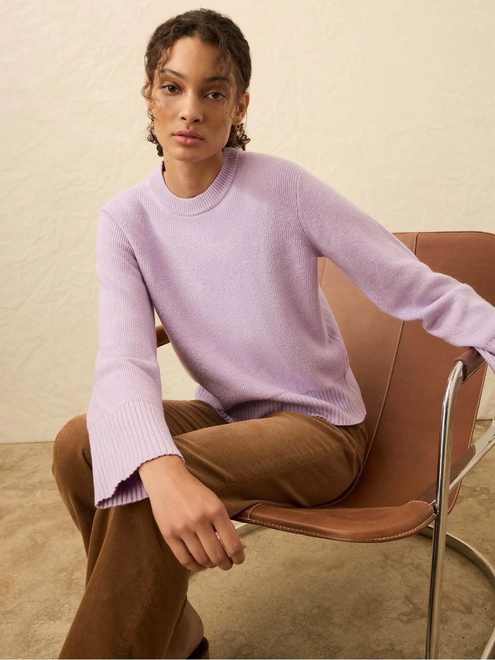 New Faherty Womens Large Jackson Crewneck Sweater Ice Lilac Heather Ribbed Knit